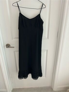 Loft Black Slip Dress with Ruffle Hem